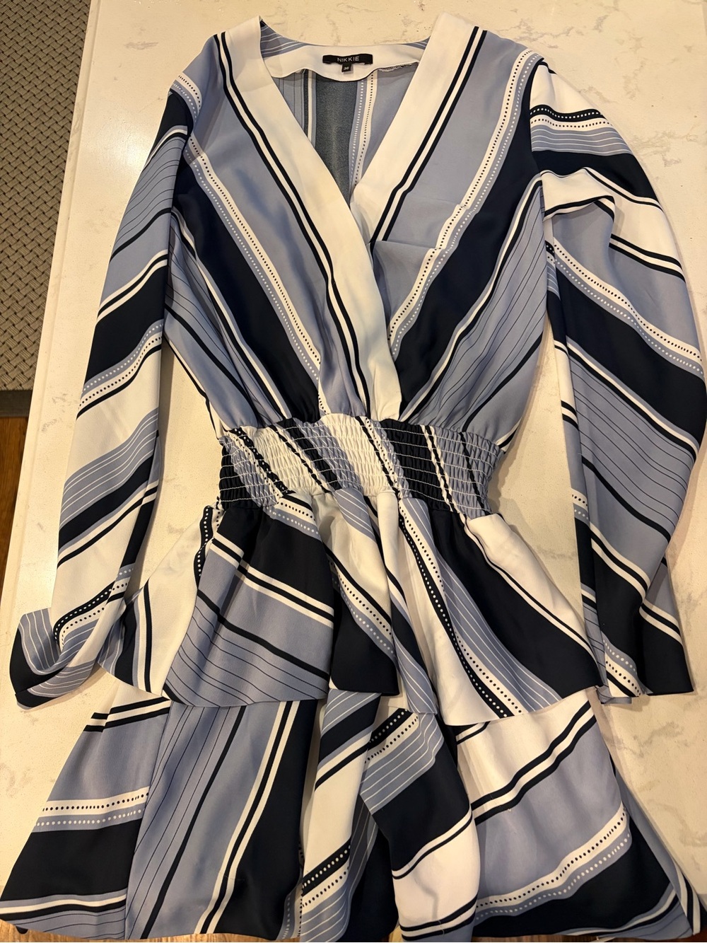 Striped Wrap-Style Mini Dress in Navy & Light Blue. Nikkie brand. bought in AMS